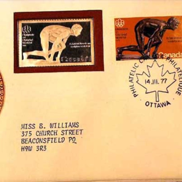 1977 OLYMPIC PRECIOUS METAL STAMP, .999 FINE SILVER, ROYAL CANADIAN MINT, RUNNER - Picture 3 of 5